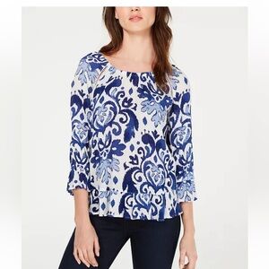 NWT International Concepts Blouson-Sleeve Peasant Top